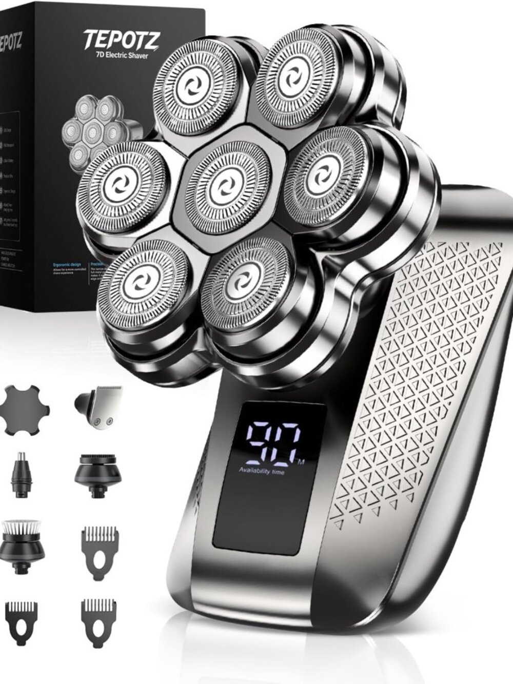 Waterproof 7D Electric Head Shaver for Bald Men, 5-in-1 Grooming Kit